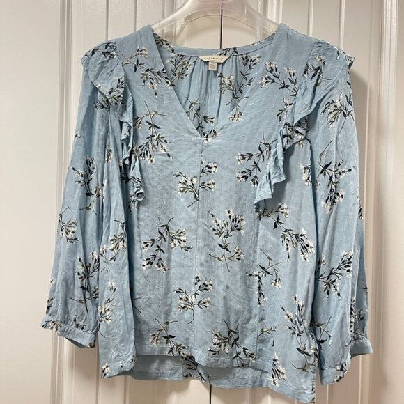 Lucky Brand Taylor Ruffle Peasant Blouse Blue - Small - Picture 7 of 16